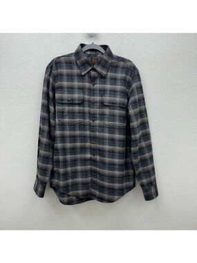 Overland Plaid Flannel Long Sleeve Button Up Shirt 100% Cotton Mens size Medium